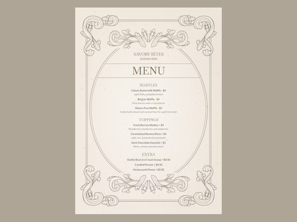 Menu thực đơn nhà hàng, khách sạn phong cách cổ điển